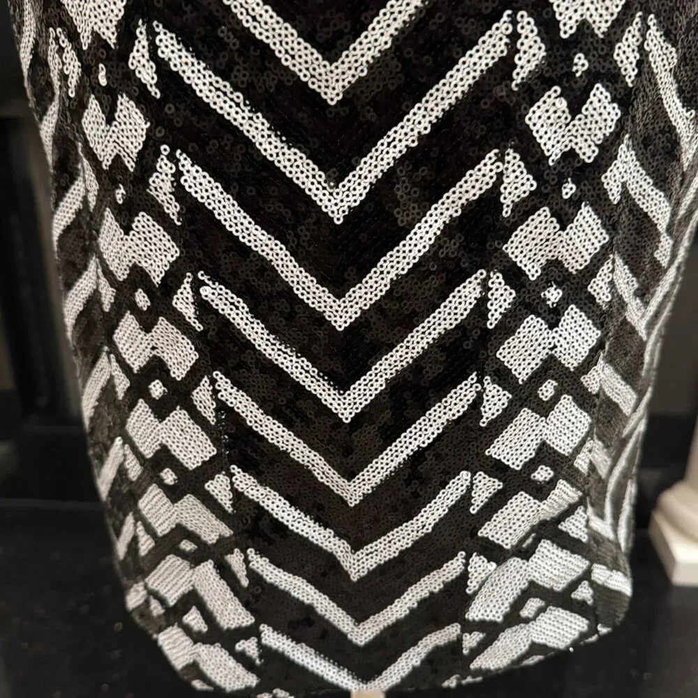 GUESS Black & Silver Sequin Fringe Sleeve Dress – Women’s Small